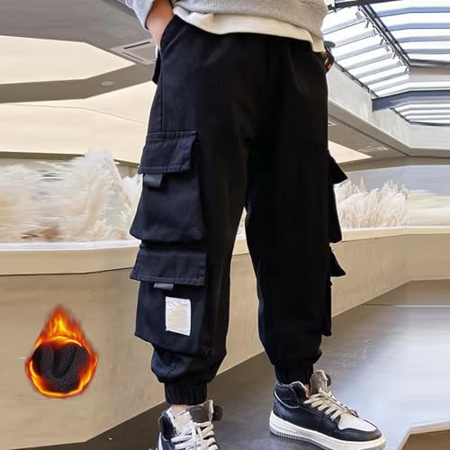 Active Boys Pants Drawstring Elastic Sweatpants Cozy Joggers Fleece Warm Leggings for Kids Athletes and3