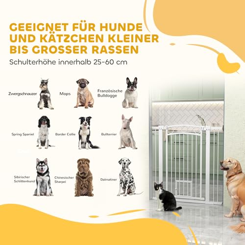 PawHut Türschutzgitter Treppenschutzgitter Türgitter ohne Bohren Treppengitter für Breiten 76-104 cm Einhändiges Öffnen Stahl Weiß