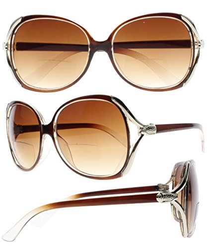 SightPerk Ladies Oversized Bifocal Reading Glasses Sunglasses Tinted Lens Readers +1.0 +1.5 +2.0~+4.0 (Brown, 2.0)