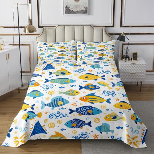 Edredón de peces con diseño acolchado en círculos Homewish y temática de animales marinos 3