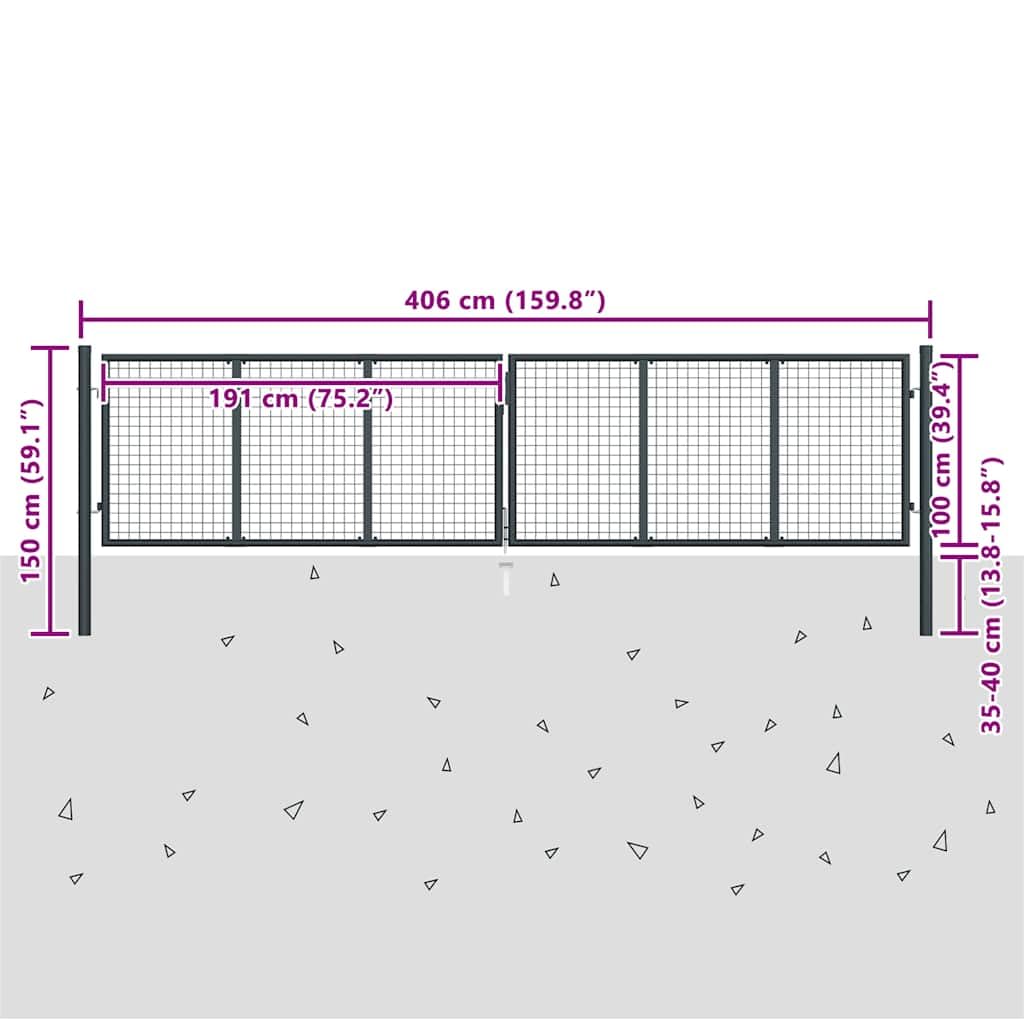 vidaXL Puerta de Malla de Jardín para Valla Barrera Cancela de Cerca Patio Granja Entrada Estable y Duradera Acero Galvanizado Gris 400x150 cm