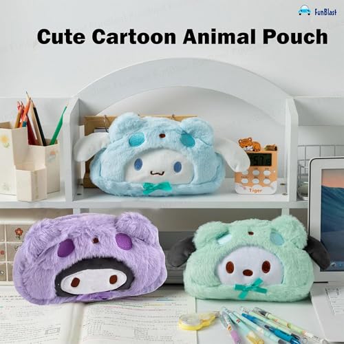 Image of FunBlast Fur Pencil Pouch for Girls - Cute Cartoon Animal Pouch, Multi-Purpose Zipper Case for School Kids, Cosmetic Pouch for Girls, Coin & Travel Pouches for School /Office (Purple)