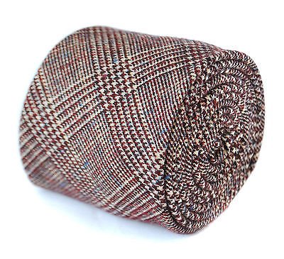 Frederick Thomas Designer Tweed Wool Mens Tie - Maroon Burgundy - Blue Fibres