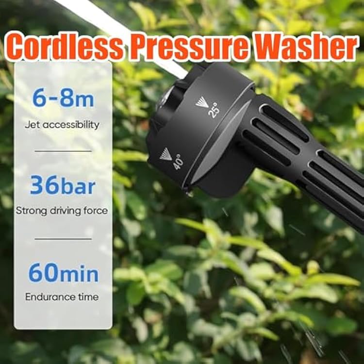 Portable Cordless Pressure Washer, Cordless Pressure Washer Battery Powered, 48V 4.0 Ah, Portable Car Pressure Washers with 6-in-1 Nozzle for Car Home Patio Floor Fence Deck (A Set)