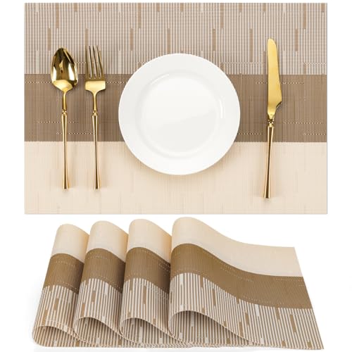 Chitomars Sets de Table Lot de 4, Set de Table Lavable Plastique PVC Tissé Sets de Table Résistant à l'usure à la Chaleur pour Table de Cuisine (Beige...