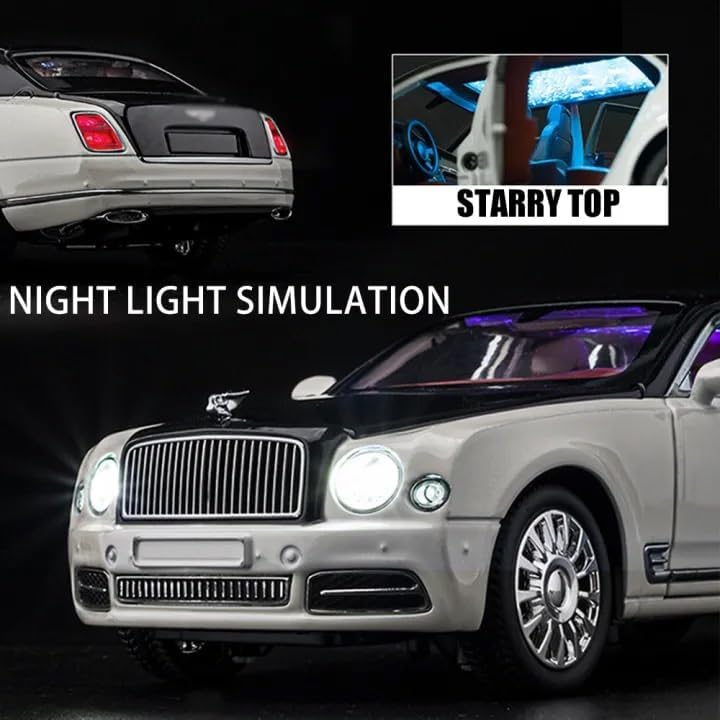 Image of 1:24 Scale Bentley mulsanne Toy Car | Metal Pullback Diecast Car for Kids with Openable Doors, Sound, Light Effects Toy for Car Enthusiasts (Color As Per Available),black