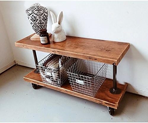2-Tier Bookcase, Vintage Industrial Style Bookshelves with Four Wheels