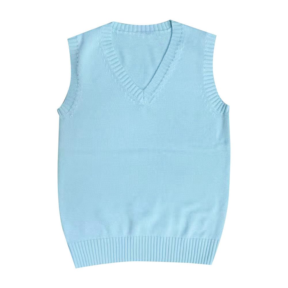 Men Women Knitted Cotton V-Neck Vest JK Uniform Pullover Sleeveless Sweater School Cardigan