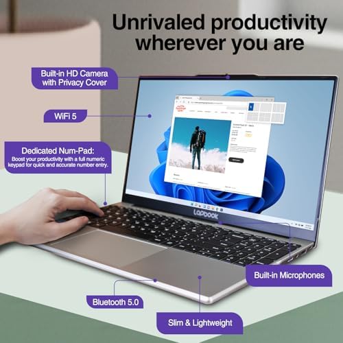 Lapbook 15.6" Full HD Windows 11 Laptop (2026) - Built in USA, 15th Gen CPU, 8GB RAM, Expandable M.2 Storage up to 2TB, WiFi 5, Privacy Webcam - 5