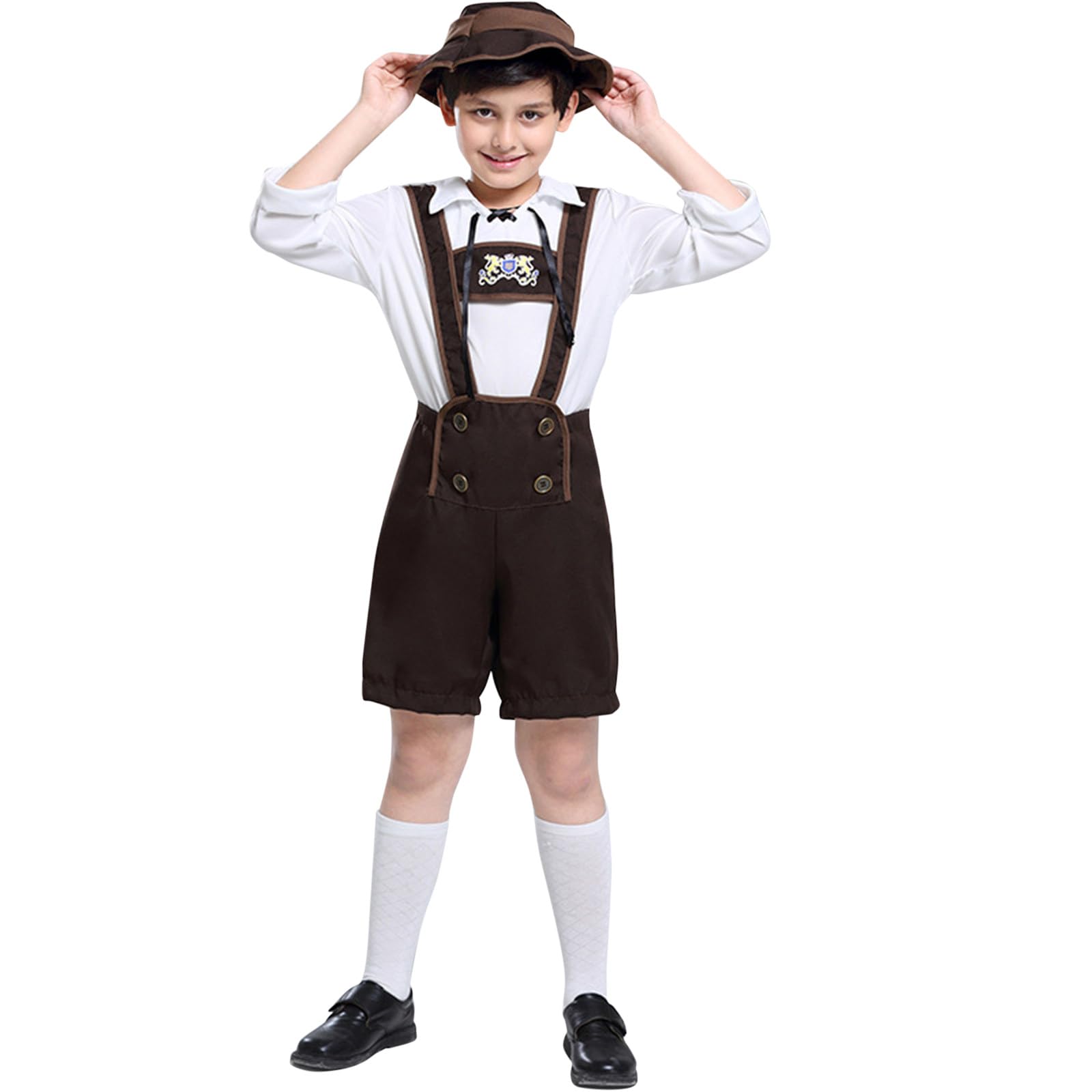 Boys Oktoberfest Lederhosen Cosplay Costume German Traditional Costume 3 Piece Outfit Tshirts Lederhosen Bavarian Fancy Dress for Oktoberfest Party Prom Performance - Image 3