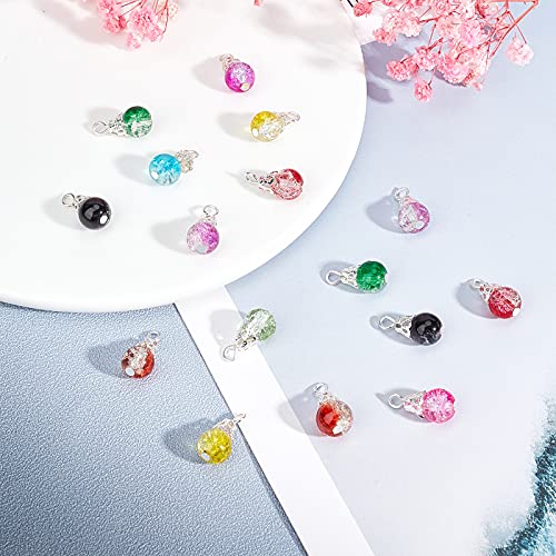 Ph Pandahall 100Pcs Crystal Dangle Charms, Crackle Glass Drop Beads Charms 10 Color Dangle Bead With Silver Bead Cap Drops Beads Charms Pendants For Jewelry Making Necklace Earring #TOP6