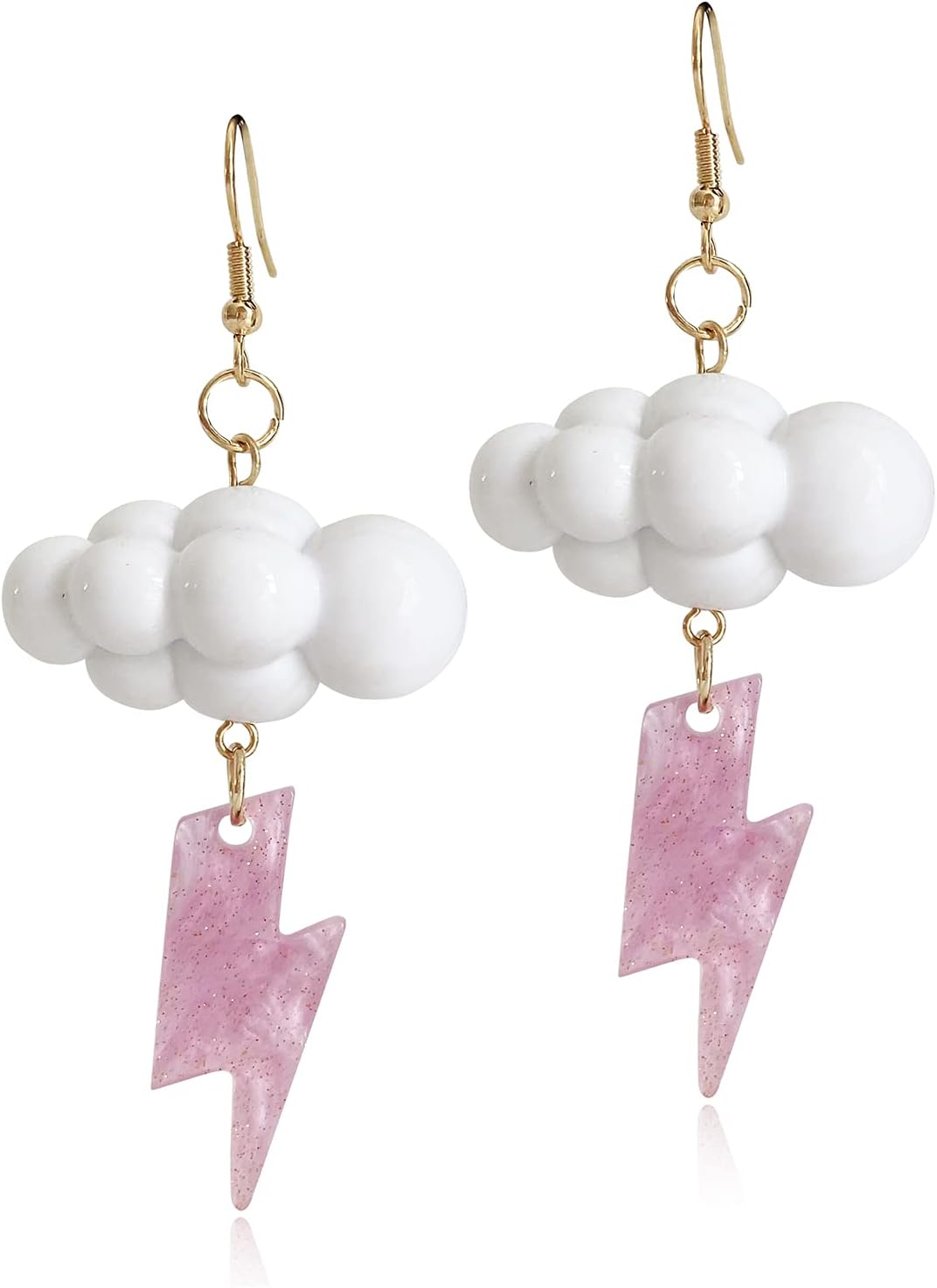 Cute Handmade Sparkly Large 3D Resin Cloud Lightning Weather Dangle Drop Hook Earrings for Women