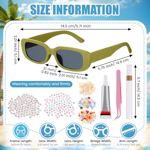Image of Ecally 36 Set DIY Rectangle Sunglasses Decorating Kit for Women | Retro Sunglasses Bulk Outdoor Eyewear, Vintage Trendy Sunglasses for 90s Crafts Part