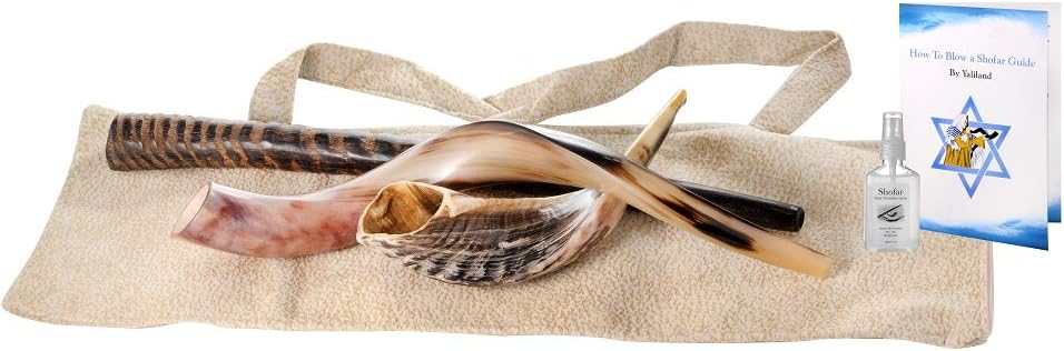 Ultimate Shofar Set - 3 Horns (Yemenite Kudu, Ram's Ram Horn, Gemsbok) - Includes Carrying Bag, Blowing Guide & Odor Neutralizer
