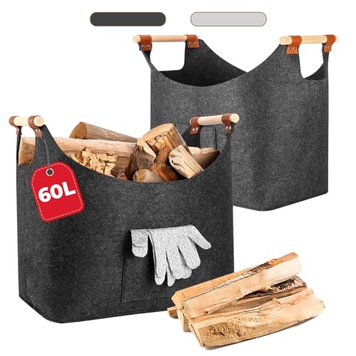 Yamagahome 2 Stück XXL Kaminholzkorb mit Aufbewahrungstasche, Faltbar...