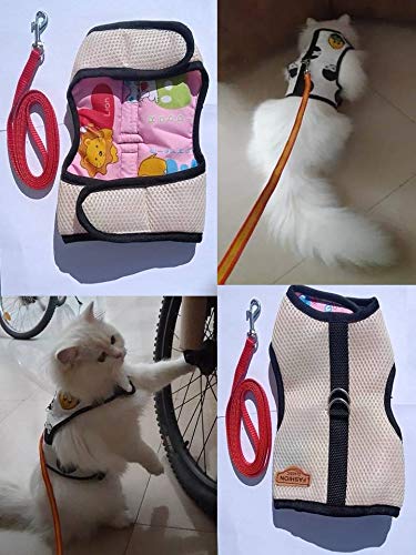 Cat Halter with Lease 14 No. (Neck Size 22-37cm Circumference Adjustable with Velcro - Length 21 cm) - Good for cat Soft Cosy Washable