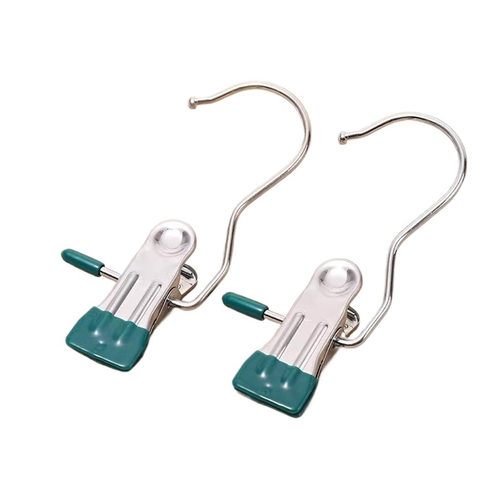 10pcs Stainless Steel Clothespins With Hook Laundry Organizer Portable Hanging Clip Closet Hanger(10pcs green)