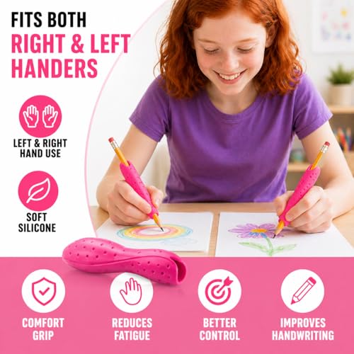 Image of Mizi Silicone Pencil Grips, Ergonomic Dual-Head Anti-Slip Grip for Handwriting & Drawing, Compatible with Apple Pencil Pro /1st /2nd Gen & USB-C, Universal Fit for Pens, Pencils & Stylus - Pink