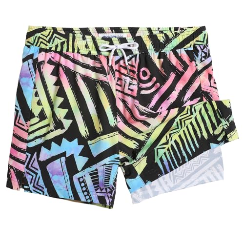 Image of maamgic 5inch Mens Swim Trunks with Compression Liner 2-in-1 Swimming Shorts Stretch Quick Dry with Zipper Pockets