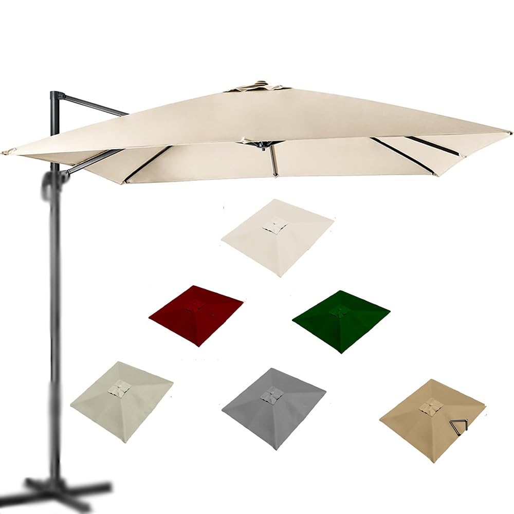 4x3M Rectangulaire Auvent De Rechange pour Parasol Déporté 8 Baleines Toile De Rechange pour Parasol De Terrasse, Vert/Kaki/Bordeaux/Beige(Beige,4x3m/13x9.8ft)