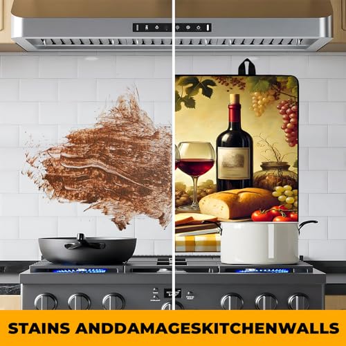 Image of Wine and Food Stove Top Cover Retro Flower Gas Stove Top Cover for Home Decoration Kitchen Pad Non-Stick Washable Cooktop Covers Countertop Protector Keep Stove Clean 28 inchx20 inch