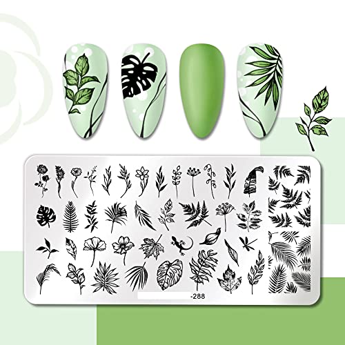 2Pcs Nail Stamping Plates Geomeric Flower Orange Maple Leaf Autumn Nail Art Printing Template Stainless Steel Nail Art Stencil Tools Nail Stamp Templates Nail Art Tools #TOP2