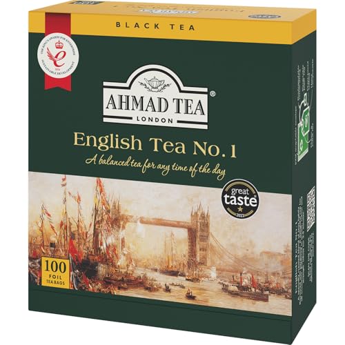 Ahmad Tea - English Tea No. 1 - Schwarztee-Mischung mit Bergamotte - Einzeln verpackte Aromaversiegelte Teebeutel mit 2g Tee pro Portion - 100 Stück