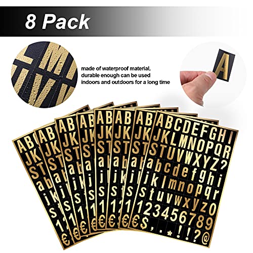 Image of Zonon 8 Sheets Mailbox Numbers Letters Stickers,1 Inch,Gold in Black