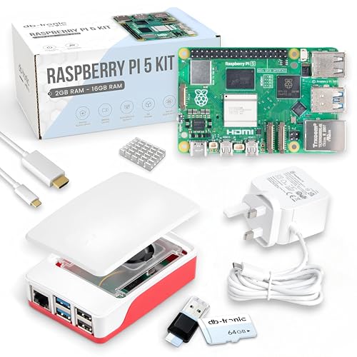 db-tronic Raspberry Pi 5 4GB Starter Kit | 64GB Edition | 27W Power Supply | Case with Cooling Fan | Heatsink | 4K Micro HDMI Cable | Ideal for Smart Home Retro Gaming & Home Assistant