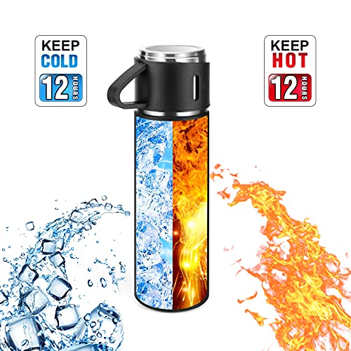 Stainless Steel Thermo 500Ml/16.9Oz Vacuum Insulated Bottle With Cup For Coffee Hot Drink And Cold Drink Water Flask.(Black,Set) #TOP3