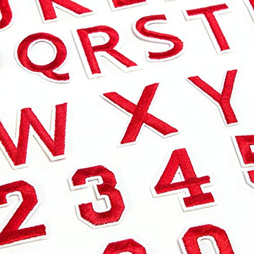 Harsgs 72 Pcs Iron On Letters Numbers Patches, Embroidered Patches Letters A-Z Numbers 0-9 Applique For Clothes, Dress, Hat, Jeans, Diy Accessories, Red #TOP1