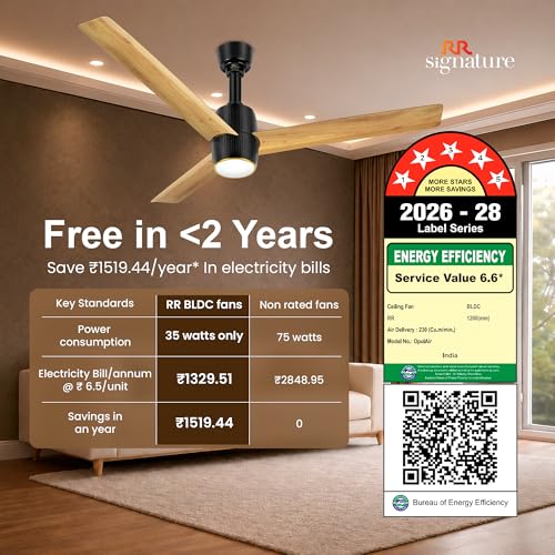 Image of RR Signature OPUL AIR 1250mm BLDC Underlight Ceiling Fan with 100% Pure Copper Motor - 35W | 350 RPM High Speed | Remote Control & LED Light | 3 Light Modes | 3 Year Warranty - PINE WOOD