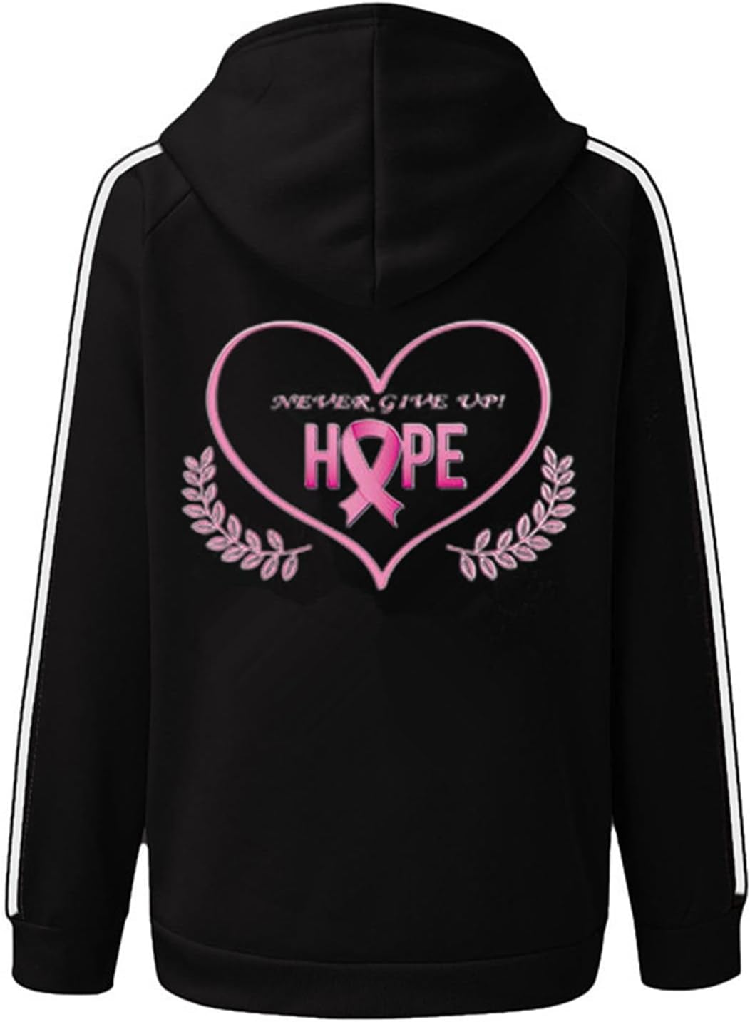 Sweat à Capuche Décontracté Femme Rose Ruban Imprimé Sensibilisation A