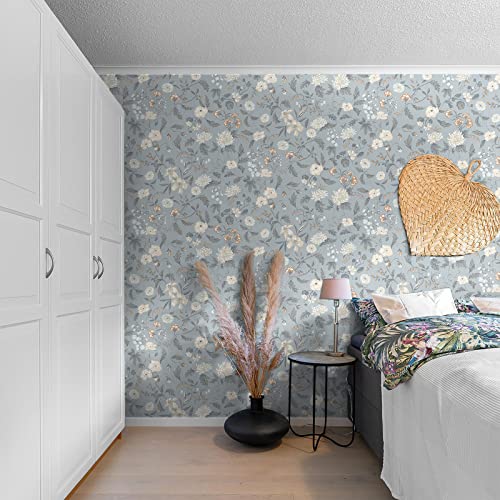 CiCiwind Selbstklebende Tapete Blumen 39×300CM Vintage Möbelfolie Grün Blatt Blume Tapeten Wasserdicht Klebefolie Schlafzimmer Wohnzimmer Wand Möbel Vinyl Wandverkleidung