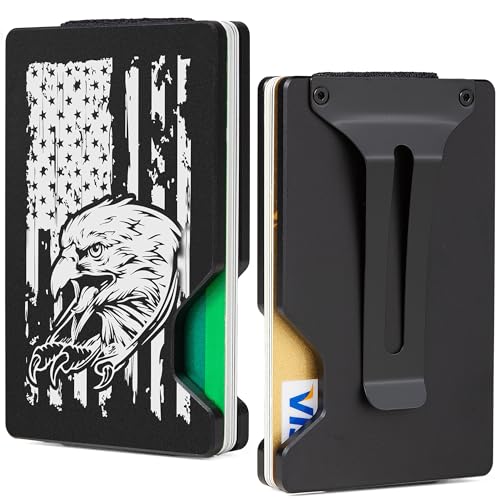 Image of Minimalist Wallet for Men, Slim Metal RFID Blocking Wallet Credit Card Holder Money Clip & Cash Strap, Scratch-Resistant Holds 15 Cards,Ideal Gift for Men | Patriot Eagle Flag