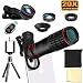 Produktbild LAWOHO Handy Kamera Objektiv Kit, Universal 20X Zoom Teleobjektiv+0,63x Weitwinkel 15X Makro+198 ° Fisheye Objektiv für iPhone X/8/7/6/6S Plus Samsung und Android Telefon