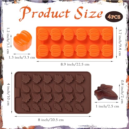 Image of 4 Pcs Pumpkin Silicone Molds, Halloween Pumpkin Candy Molds, Fall Maple Leaf Chocolate Mold for DIY Cake, Chocolate, Candy, Jelly, Wax Melt, Ice Cubes