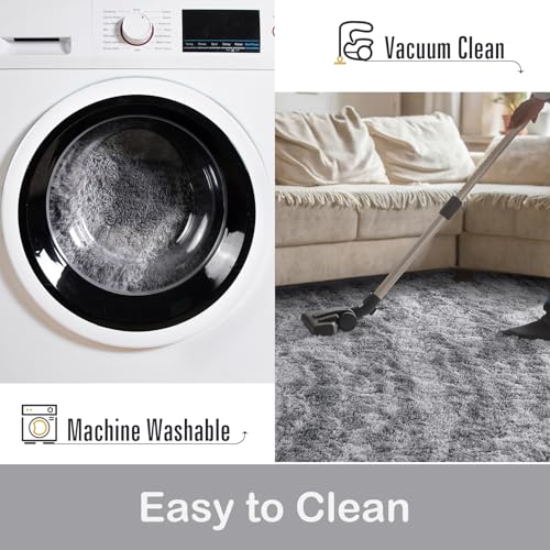 HOMORE Living Room Rug 6x9 Grey Rugs for Bedroom, Tie-dye Area Rug Large Fluffy Rugs for Kids Room, Non Slip Furry Carpet for Nursery Boys Girls