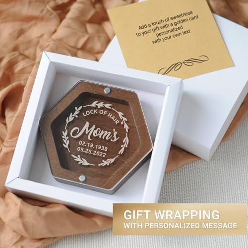 Image of Personalized Keepsake Box for Bereavement Gift, Lock of Hair Memorial, Sympathy Gift for Loss of Mother, Grandmother, Dad, Daughter, Son, Mom, Clear Lid, Engraving, Gift Box (Light Wood)