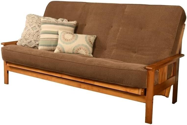 HomeStock Futon Frame Set with Mattress - Foldable Hardwood Sofa Bed for Living Room Marmont Mocha/Queen Frame Without Storage Drawers