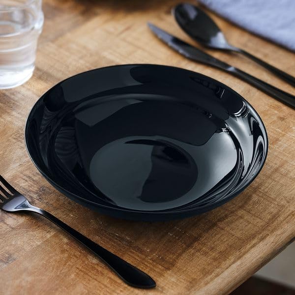 LuminarcAlexie 18pc Black White Opal Glass Dinner Set Dinnerware Modern Plates (6X Soup Bowls, Black)