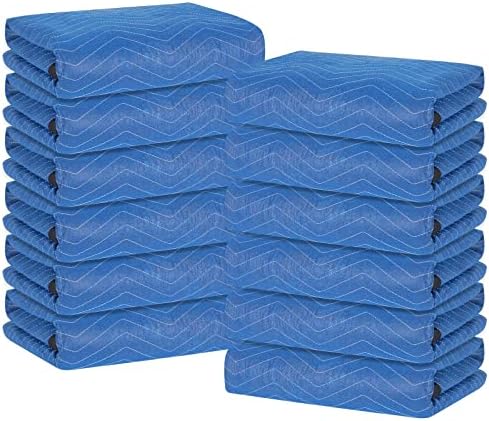 Diamond UP 12 Moving Blankets, Extra Large Moving Blanket for Furniture, Professional Quilted Furniture Shipping and Storage Pads, 80" x 72", Blue and Black(12 Packs)