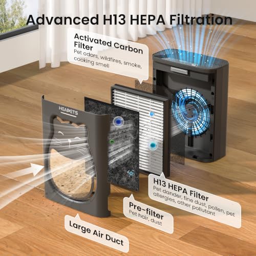 Image of Pet Air Purifier for Home, H13 HEPA Washable Filter,Air Cleaner with APP&Air Quality Monitor for Pet Hair Dander Odor Allergies Pollutant Smoke Dust for Large Rooms 2200 Ft, Auto Mode,P365 Black