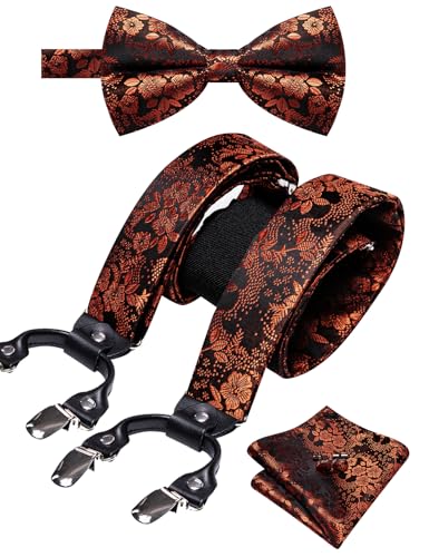 Image of YOHOWA Men Suspenders 6 Clips Strength Adjustable Y Braces Pre-Tied Bow Tie Set Formal Wedding Party