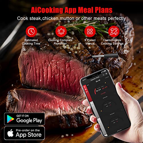 Foto von Fleischthermometer Bluetooth Grillthermometer Kabellos Bratenthermometer Smart Meat Thermometer Sofortiges Auslesen und Wiederaufladbares Digital Küchenthermometer für Braten Küche Grillen BBQ