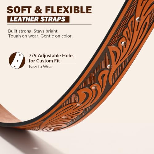 Image of SANSTHS Genuine Leather Cowboy Belts for Men Western Belt Buckle for Jeans