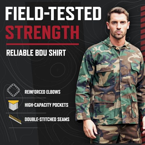 Image of Rothco BDU Uniform Shirt | Men's Long Sleeve Tactical Cargo Overshirt Utility Hunting Fishing Shacket Button Down Jacket with 4 Pockets