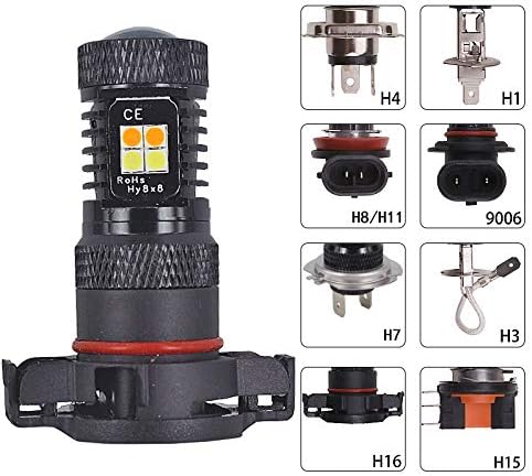 Car Dual Color Fog Lamp H16 3030 16SMD White Yellow Highlight Headlight High Power Anti Fog Lamp 1ps Fog light (Color : H16)