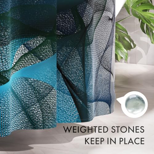 Image of AmazerBath Shower Curtain Blue, Abstract Black Striped Cloth Shower Curtain Sets with 12 Shower Curtain Hooks, Luxury Rustic Fabric Washable Shower Curtain for Bathroom Home Decor, 72x72 Inches