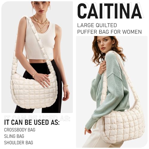 Image of Puffer Bag for Women,Large Lightweight Quilted Tote Bag for Women Puffy Hobo Crossbody Handbags with Padding,Zip Pockets